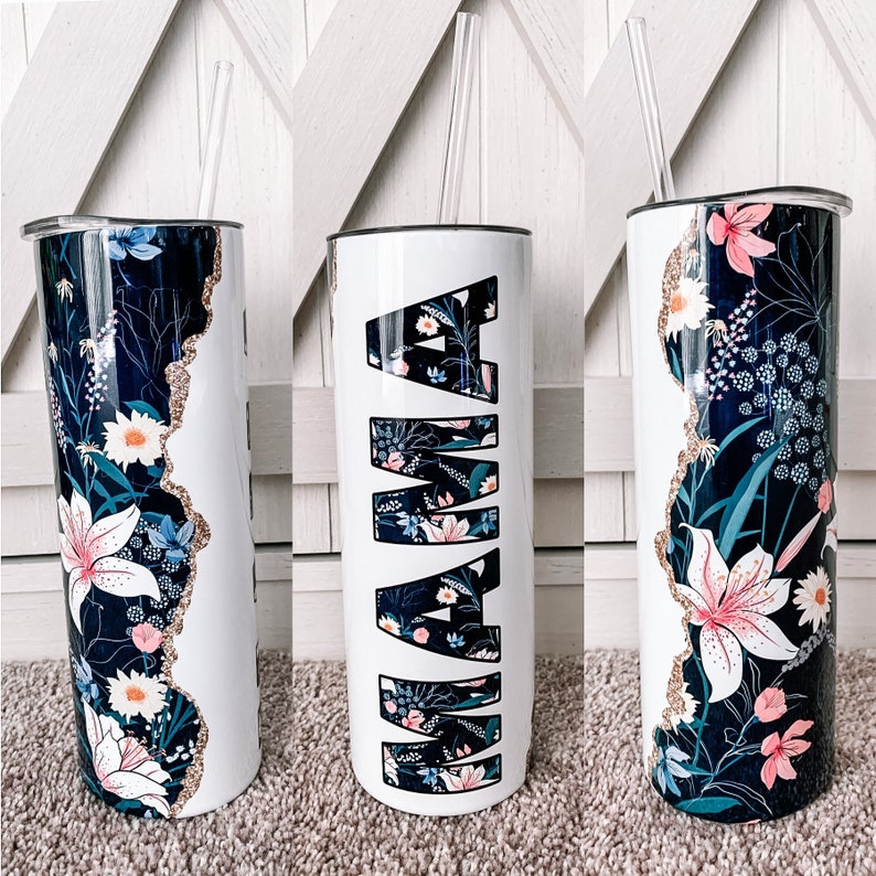 FREE SHIPPING - Floral tumbler, Mama tumbler, Mommy and me