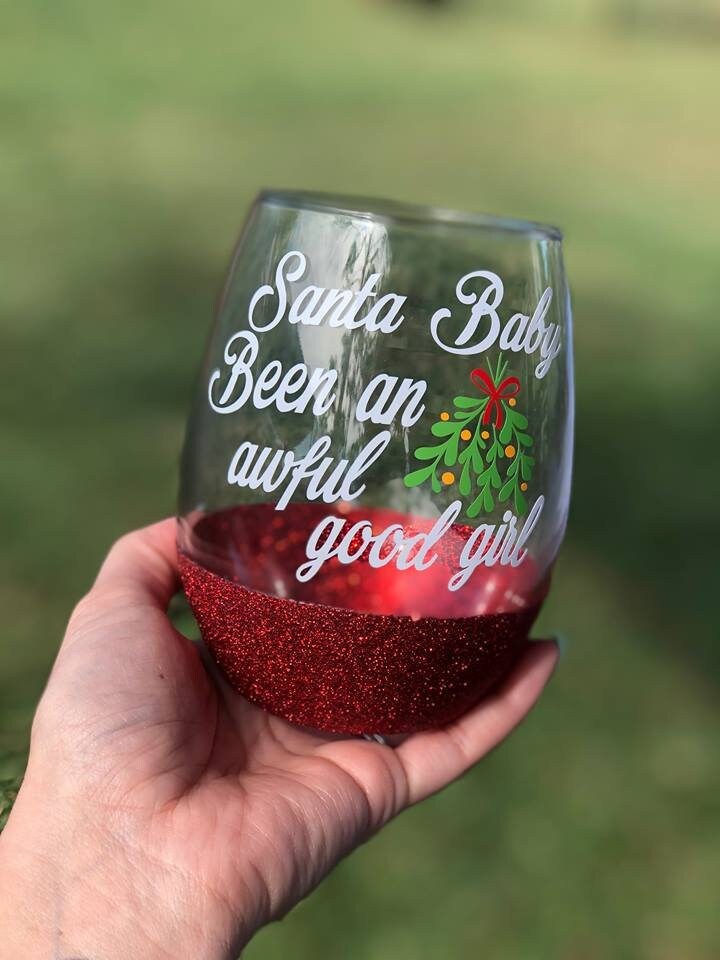 Christmas glass, Red glitter glass, Wine glass, Water glass