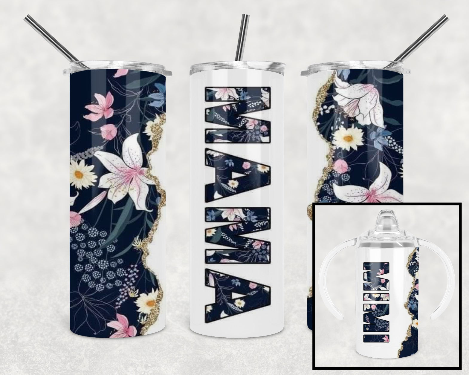 FREE SHIPPING - Floral tumbler, Mama tumbler, Mommy and me, Sublimati